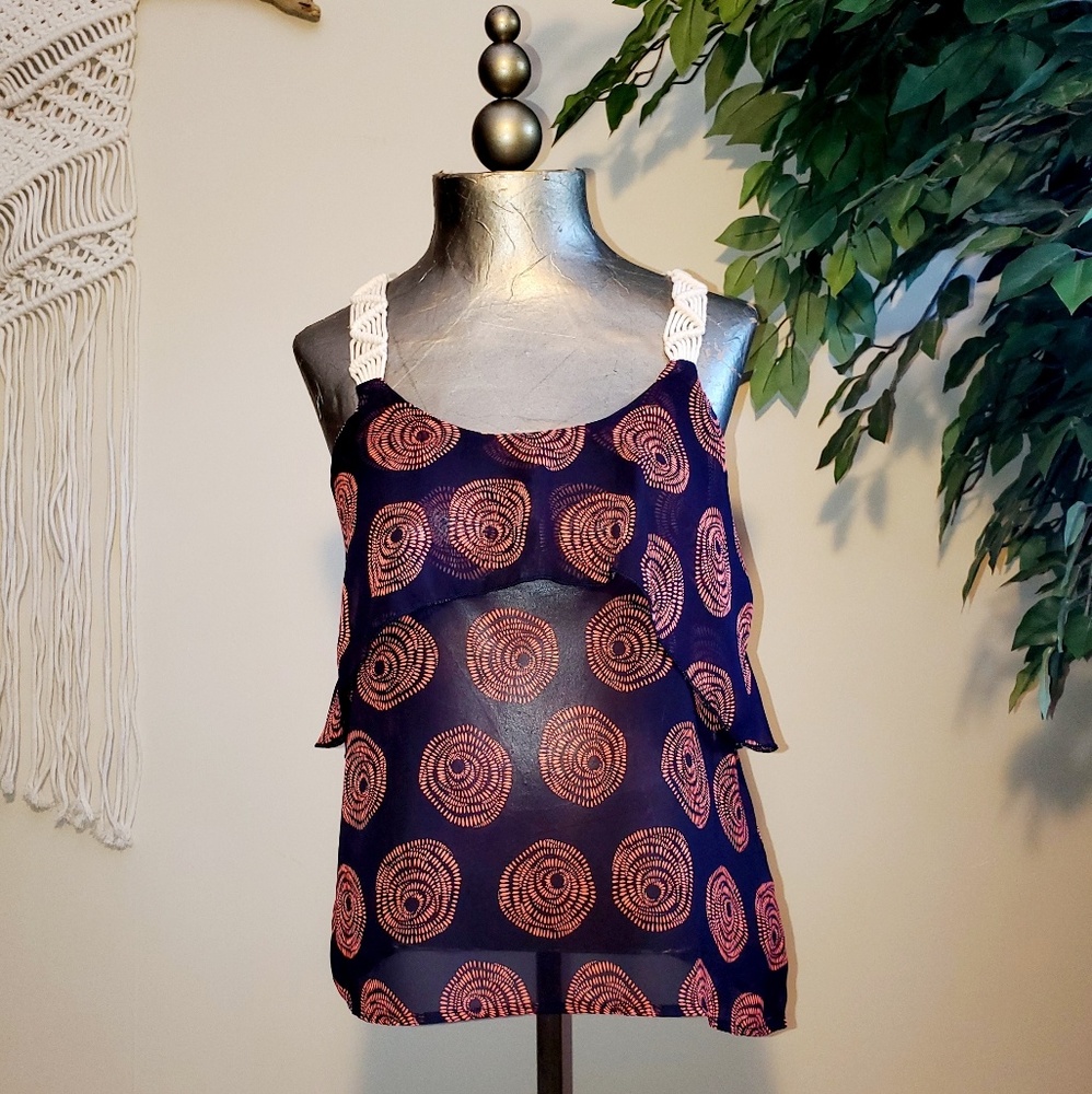 Charlotte Russe Sheer Tank with Macrame Straps SML